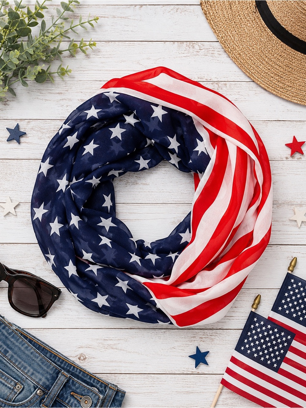 American Flag Infinity Scarf Patriotic Stars & Stripes Lightweight Loop Scarf